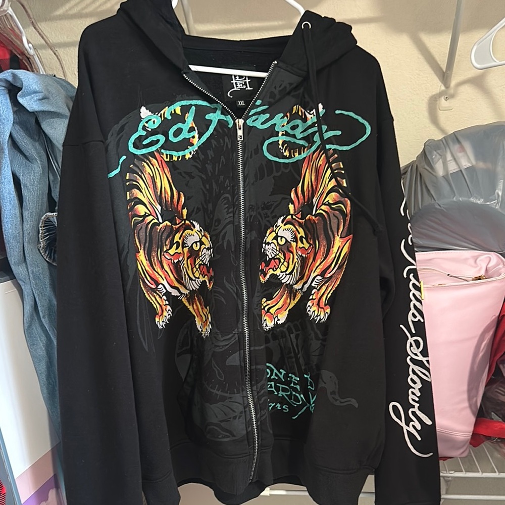 Ed Hardy Black Tiger Embroidered Jacket